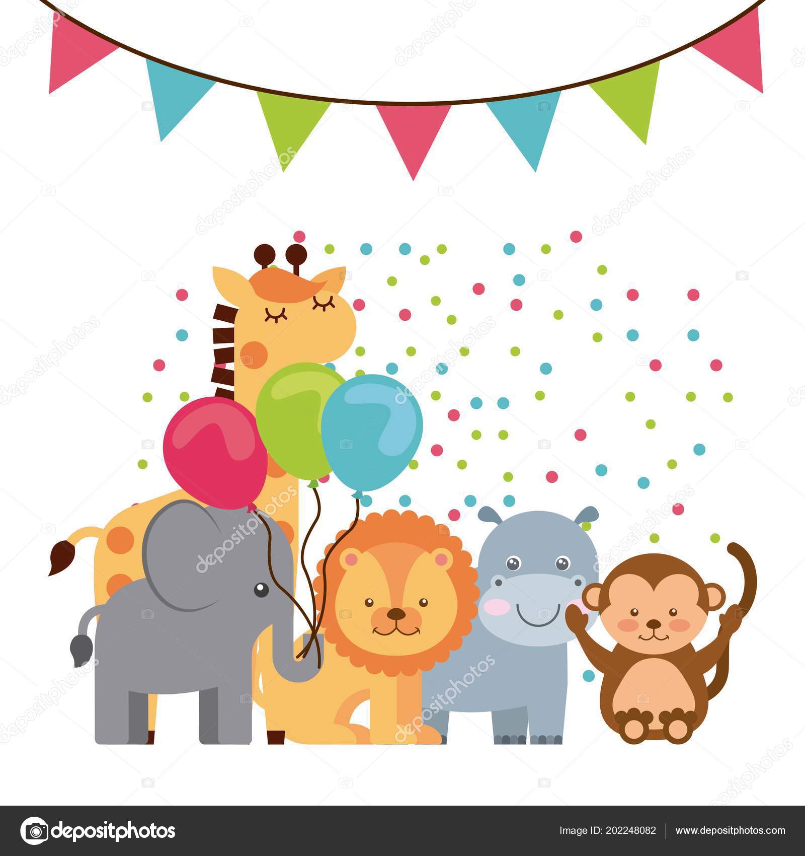 動物のかわいい誕生日パーティーお祝い — ストックベクター © yupiramos