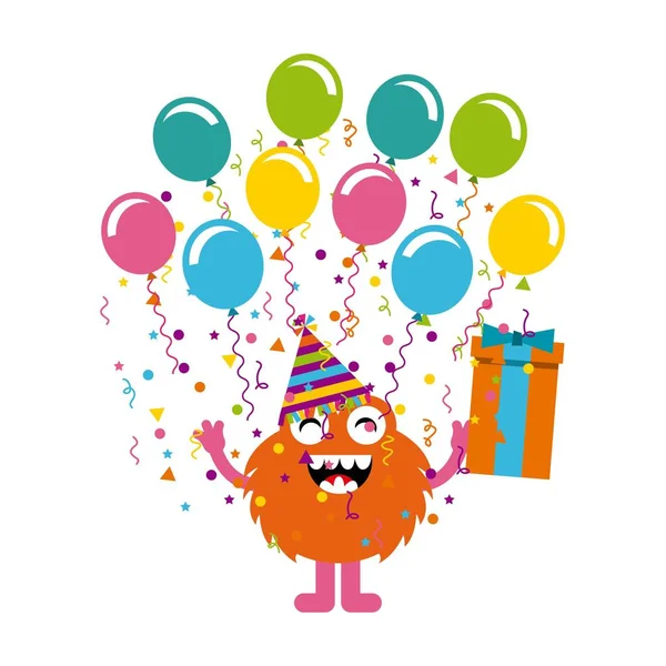 Monster characters in birthday party — Stock Vector