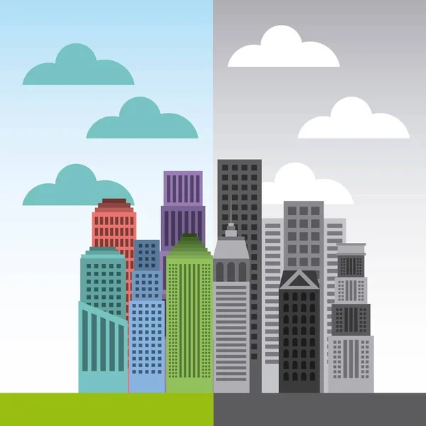 Edificios paisaje urbano skyline icono — Vector de stock