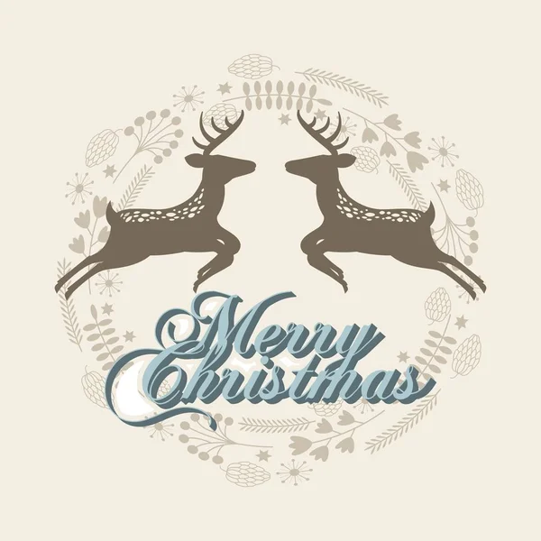 Merry christmas reindeer decoration card — Stock Vector