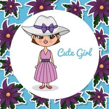 sevimli kız karakteri ile çerçeve çiçek