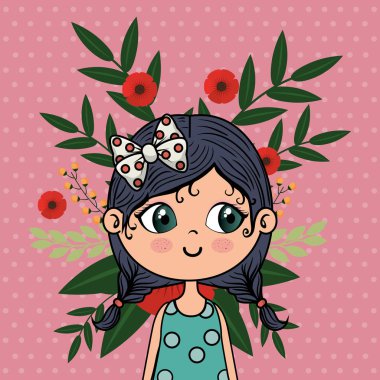 sevimli kız karakter çiçek dekorasyonu ile