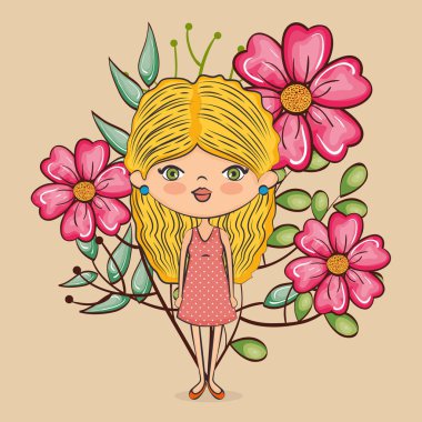sevimli kız karakter çiçek dekorasyonu ile