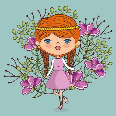 sevimli kız karakter çiçek dekorasyonu ile