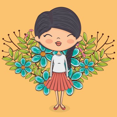 sevimli kız karakter çiçek dekorasyonu ile