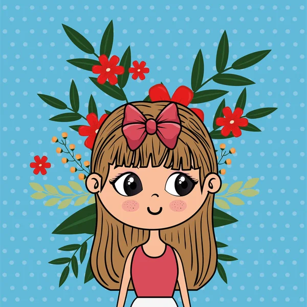 Niedlichen Mädchen Charakter Mit Floralen Dekoration Vektor Illustration Design — Stockvektor
