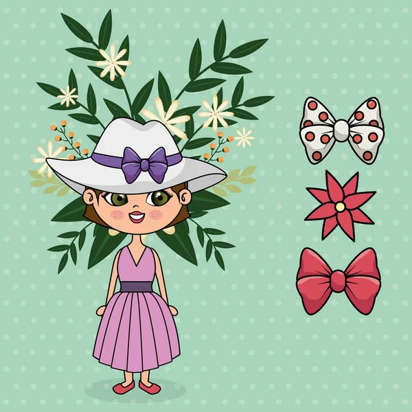 Lindo Personaje Chica Con Decoración Floral Accesorios Vector Ilustración — Archivo Imágenes Vectoriales