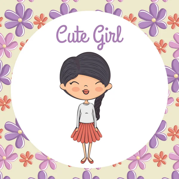 Cute girl character with floral frame — Stock Vector