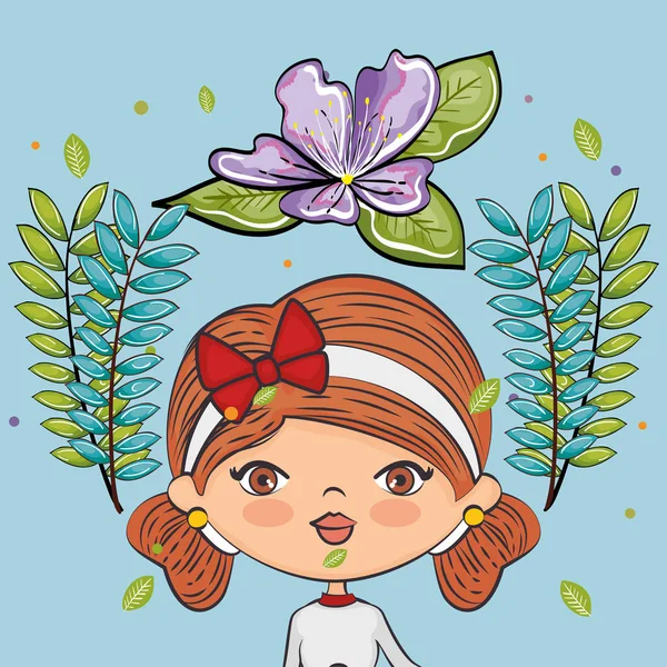 Roztomilá dívka charakter s květinové dekorace — Stockový vektor