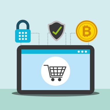 Tablet bilgisayar online alışveriş ödeme bitcoin onay işareti güvenlik