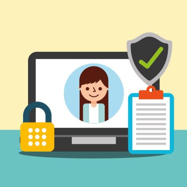 dizüstü bilgisayar kadın Pano siber güvenlik onay işareti