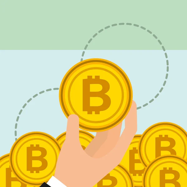 Hand holding golden bitcoin cryptocurrency — Stock Vector