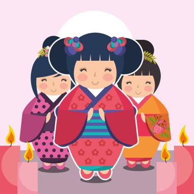 Grup Şirin Japon kokeshi bebek kimono içinde