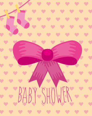 Pembe fiyonk şerit kalpleri arka plan bebek duş kartı çorap