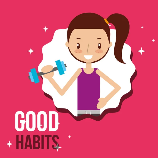 Niedliche Mädchen Aktivität Lebensstil gute Gewohnheiten — Stockvektor