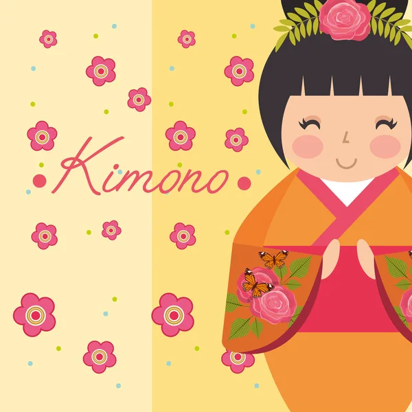 Kokeshi japonés nacional muñeca en un moderno kimono — Vector de stock