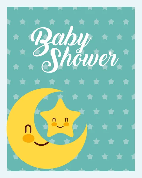 Cute moon and star dots background baby shower card — Stock Vector