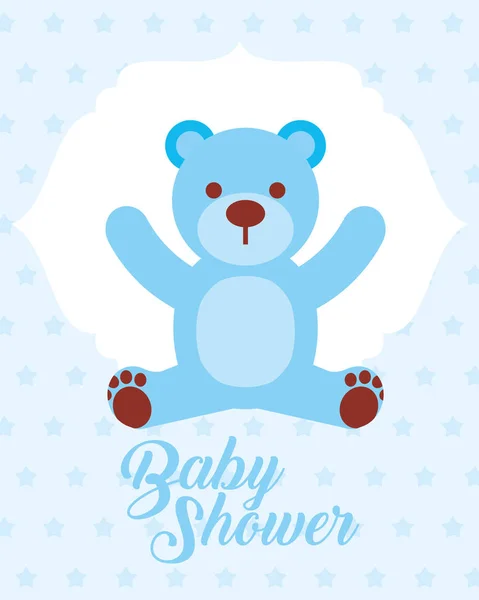 青色のおもちゃくまベビー シャワーの招待状カード ベクトル イラスト — ストックベクタ