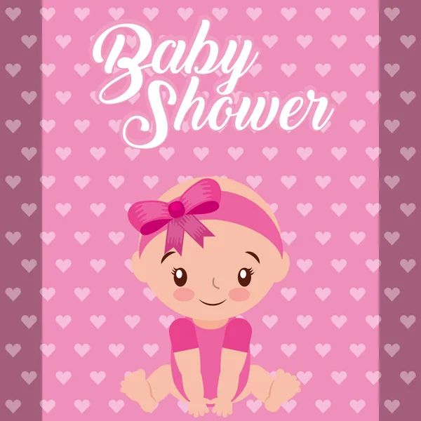 かわいい小さな女の子ハート背景ベビー シャワー カード — ストックベクタ