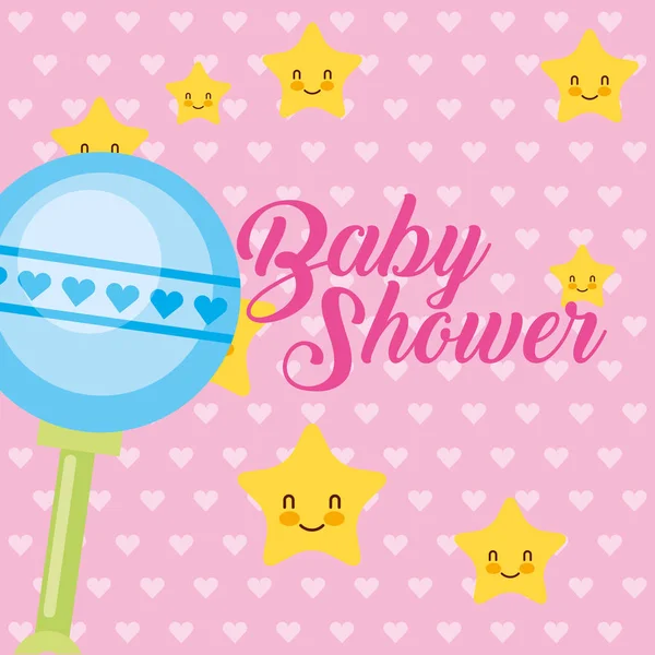 Toy rattle stars cartoon baby shower card — Stock Vector