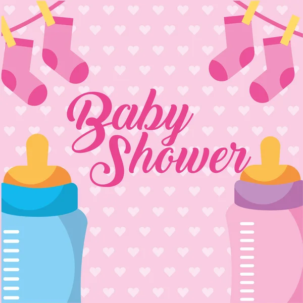 Roze en blauwe voedingsfles en kleding baby — Stockvector
