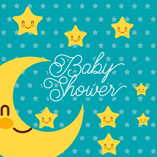 Cute kawaii stars happy baby shower card — Stockvector