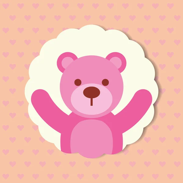 Bonito brinquedo rosa urso pontilhado fundo —  Vetores de Stock