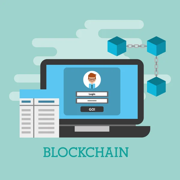 Laptop-Zugang Internet-Login-Technologie Blockchain — Stockvektor