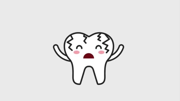 Doente desenho animado dente bochecho escova higiene dental — Vídeo de Stock