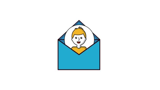 Man portrait on email envelope message — Stock Video