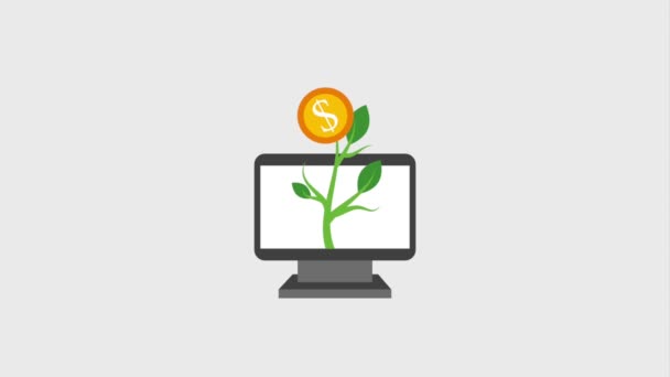 Plant groei munten geld in computer — Stockvideo