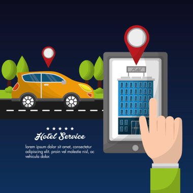 otel hizmeti smarphone konumu taksi taşıma gezinti vektör çizim