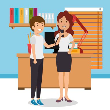 Genç çift İşyeri Ofis vektör çizim tasarım