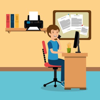 İşyeri Ofis vektör çizim tasarım genç adam