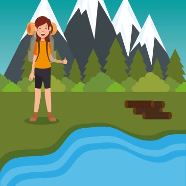 Genç kadın izci kamp bölgesi sahnesinde