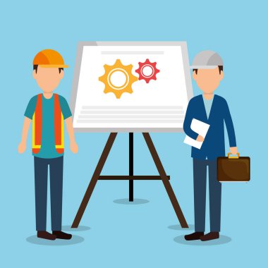 İnşaat işçileri ile inşaat simgeler vektör çizim tasarım altında