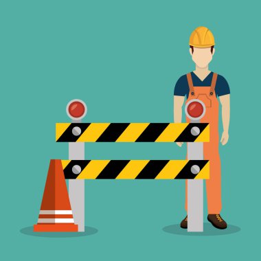 İnşaat işçisi ile inşaat simgeleri altında