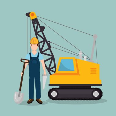 İnşaat işçisi ile inşaat simgeleri altında