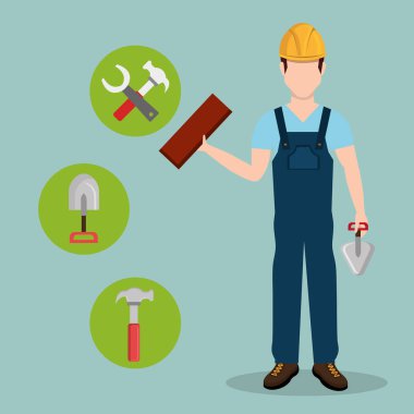 İnşaat işçisi ile inşaat simgeler vektör çizim tasarım altında