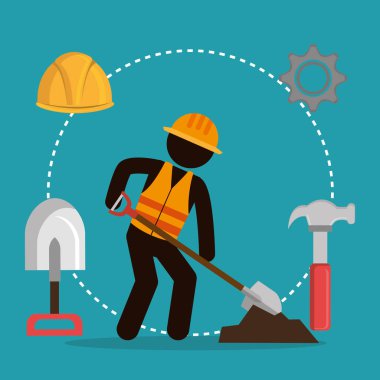 İnşaat işçisi ile inşaat simgeleri altında