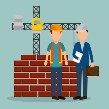 İnşaat işçileri ile inşaat simgeleri altında