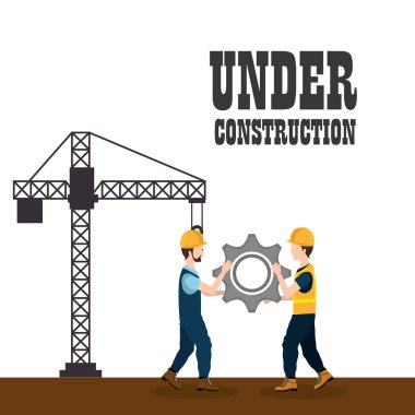 İnşaat işçileri ile inşaat simgeleri altında