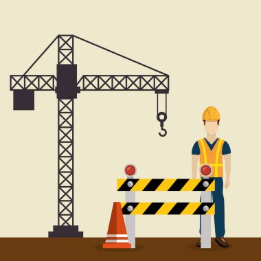 İnşaat işçisi ile inşaat simgeleri altında