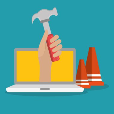 El çalışan dizüstü bilgisayar ile yapım aşamasında