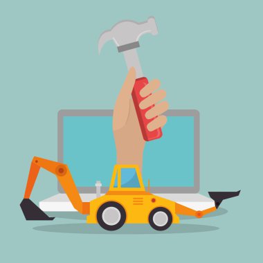 El çalışan dizüstü bilgisayar ile yapım aşamasında