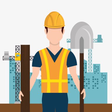 İnşaat işçisi ile inşaat simgeleri altında