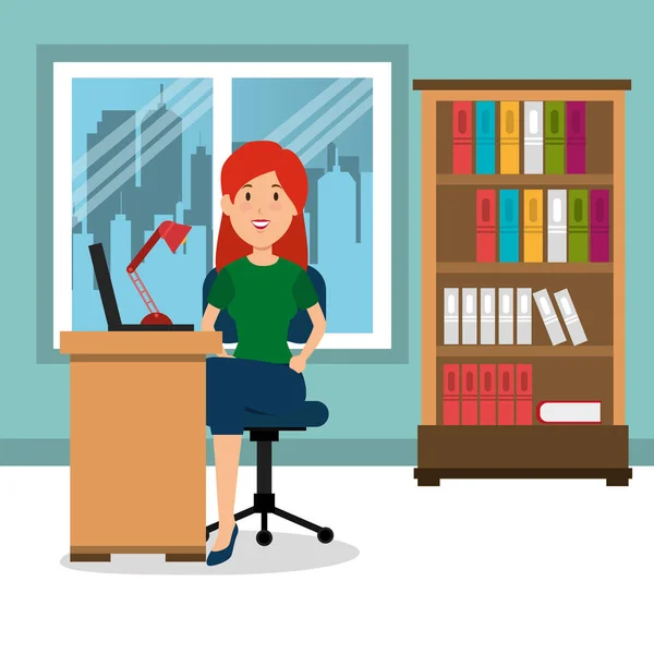 Ung affärskvinna på arbetsplatsen-kontoret — Stock vektor