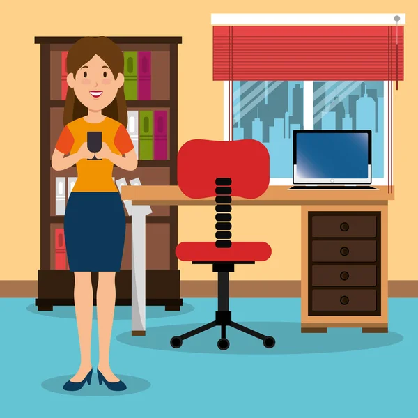 Jeune femme d'affaires dans le bureau de travail — Image vectorielle