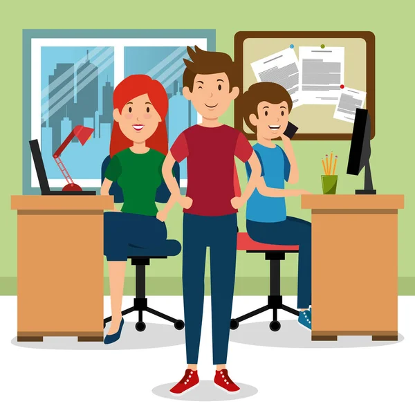 Young People Group Workplace Office Vector Illustration Design — Stock Vector