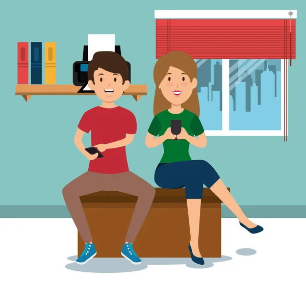 Jeune couple dans le bureau de travail — Image vectorielle